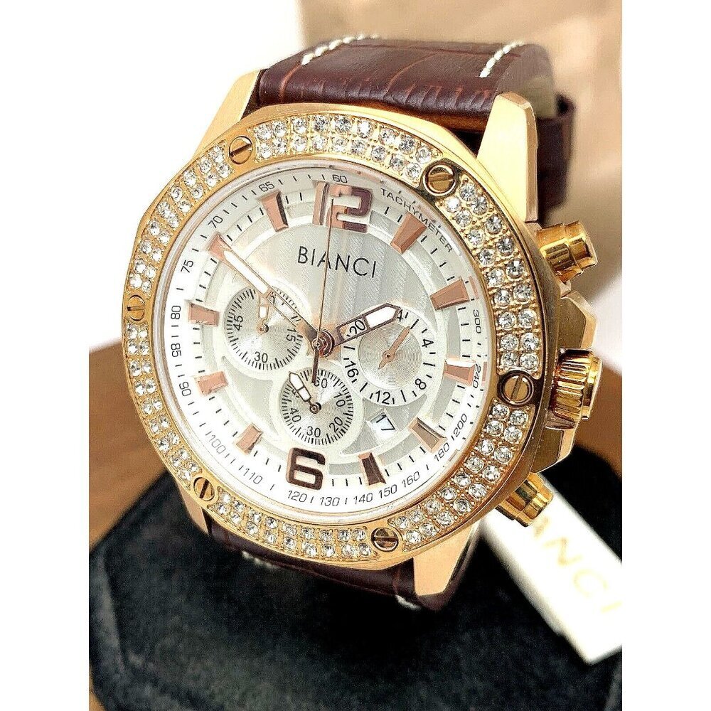 Roberto Bianci Men's Watch 5450-B Quartz Chronograph Rose Gold Gemmed 45mm